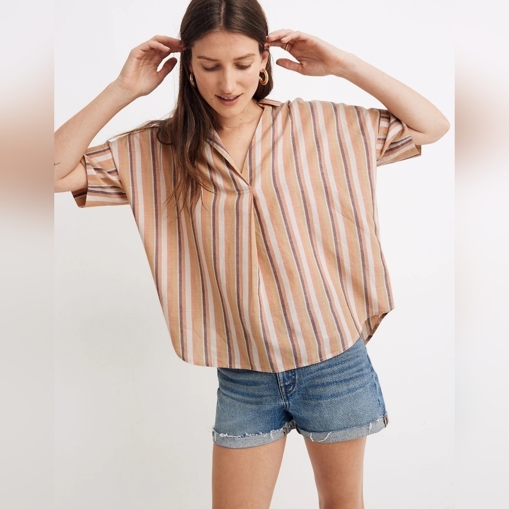 Madewell Courier Button Back Shirt Rainbow Stripe Boxy 100% Cotton Oversized XXS